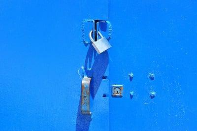 Blue door with padlock