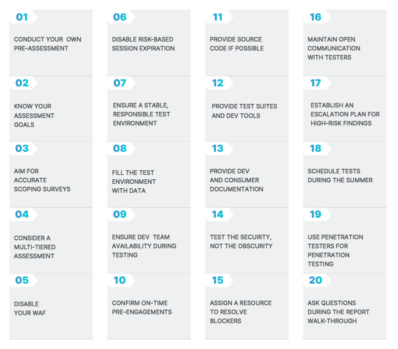 list of the 20 tips to make the most of your penetration test security assessment