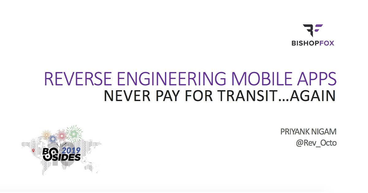Presentation cover slide on reverse engineering of mobile applications