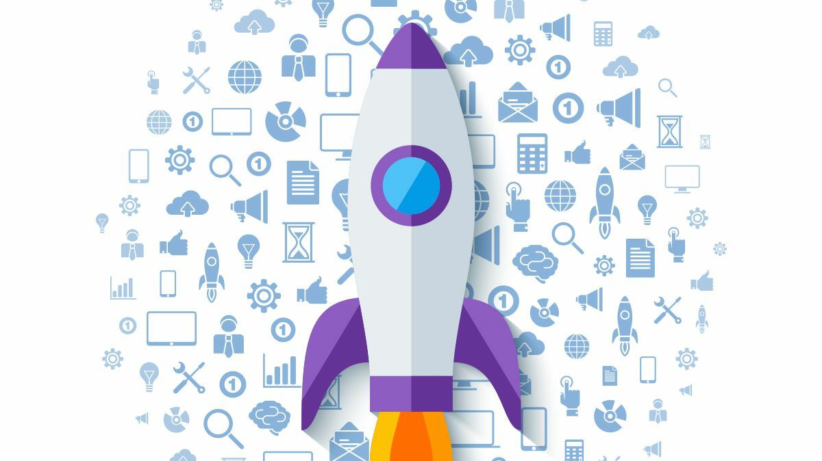 Illustration of space ship with tools in background