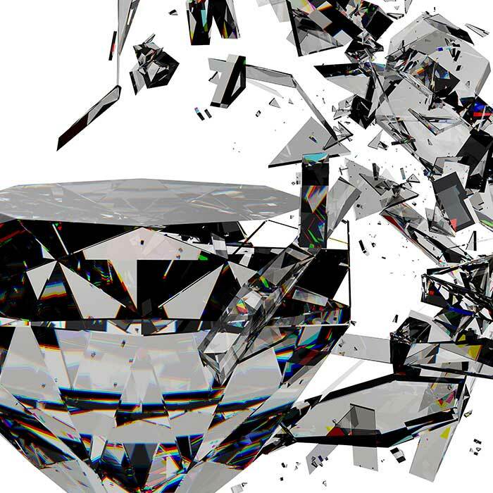 Up close shards of broken glass from mirror