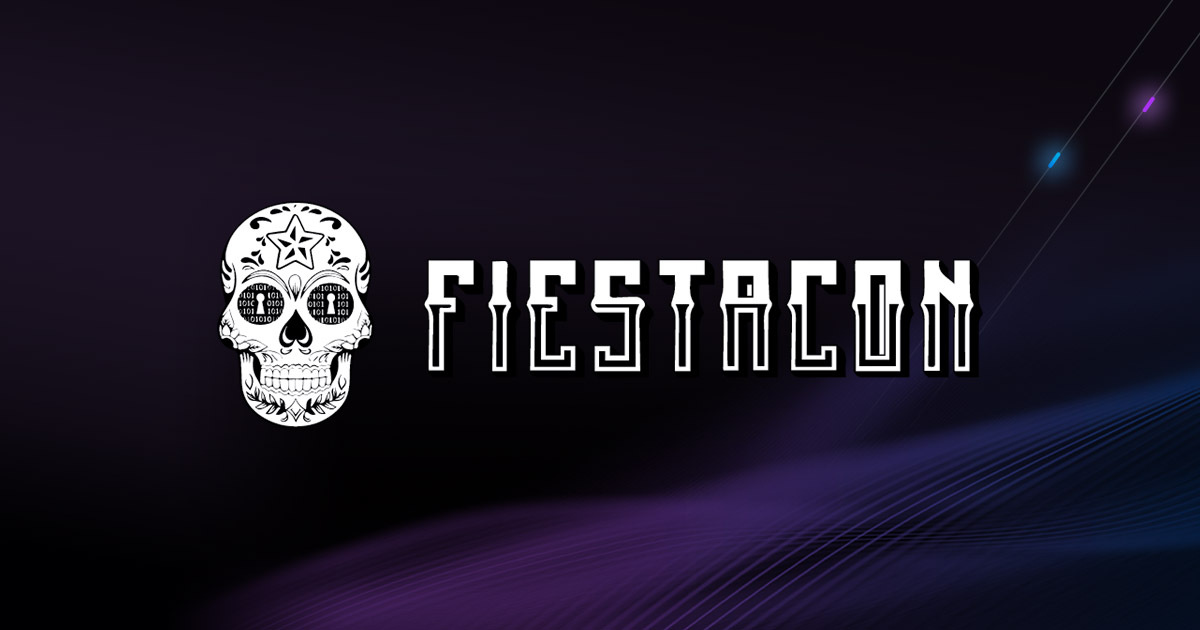 Fiestacon white logo on black background with skull.