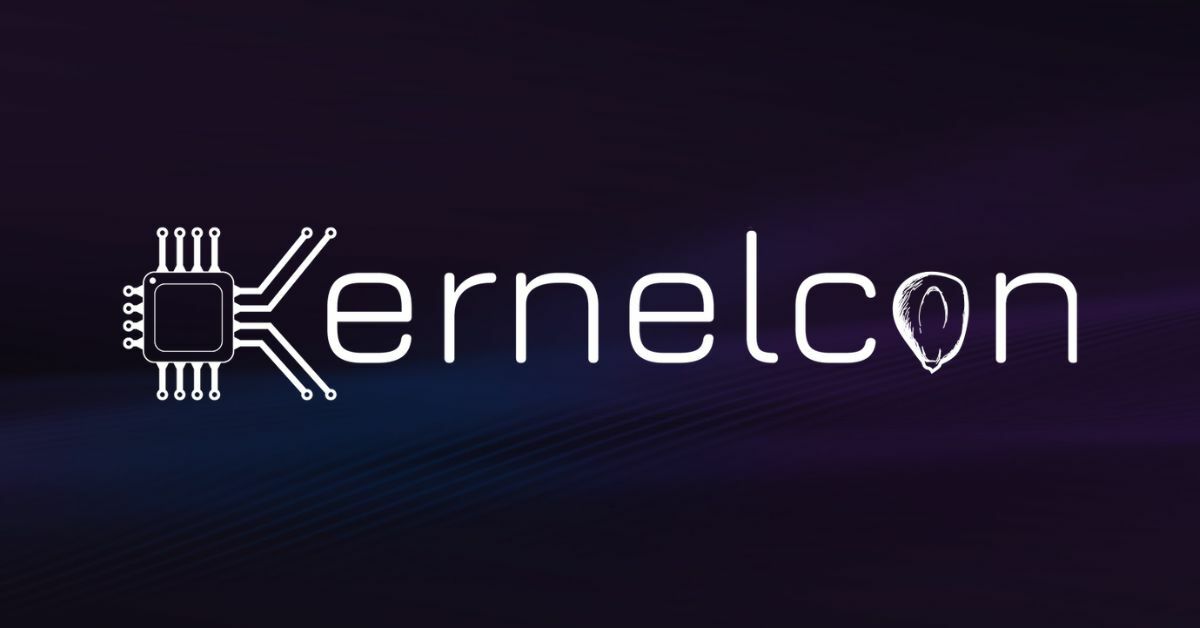 Kernelcon logo in white with computer chip