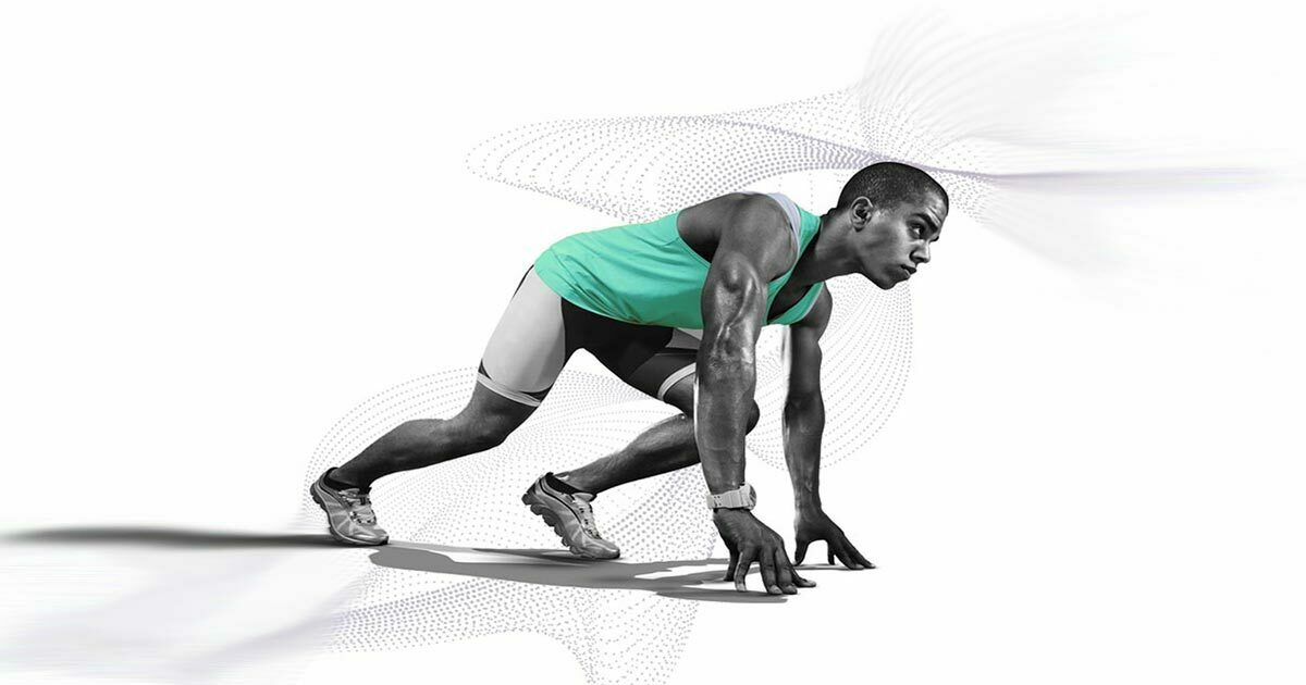 Illustration of man in set position to start a track run race