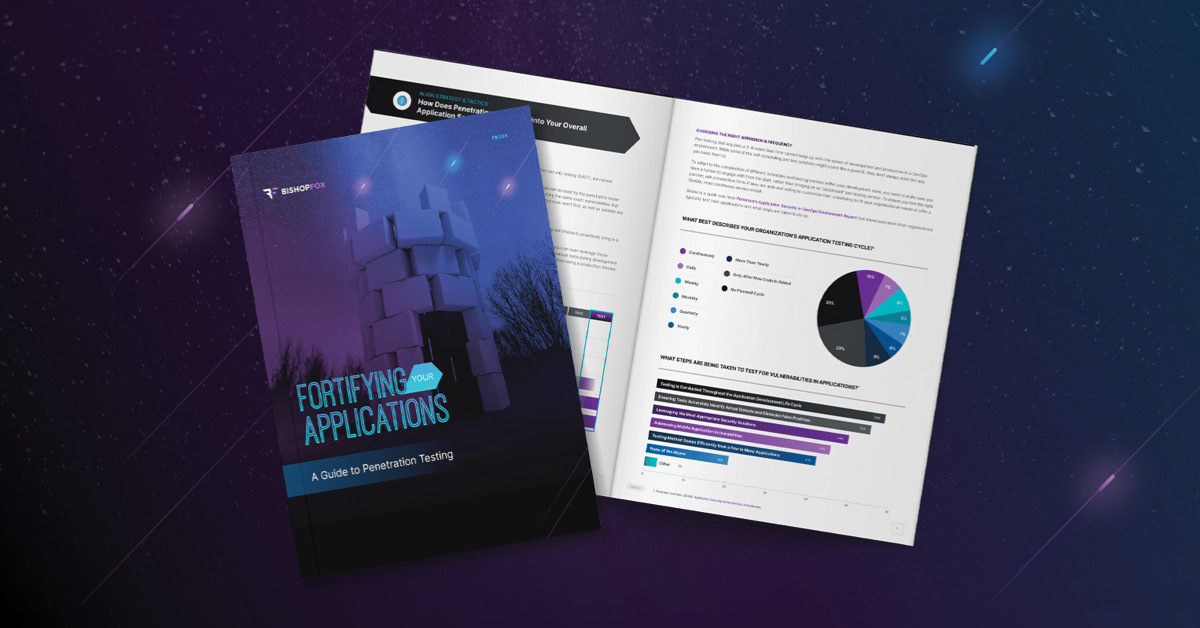 image of purple eBook cover with blue text and white page with graphs on dark background
