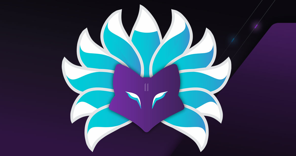 Bishop Fox cybersecurity Academy Logo: A purple fox face layered on top of a blue and white lion mane.