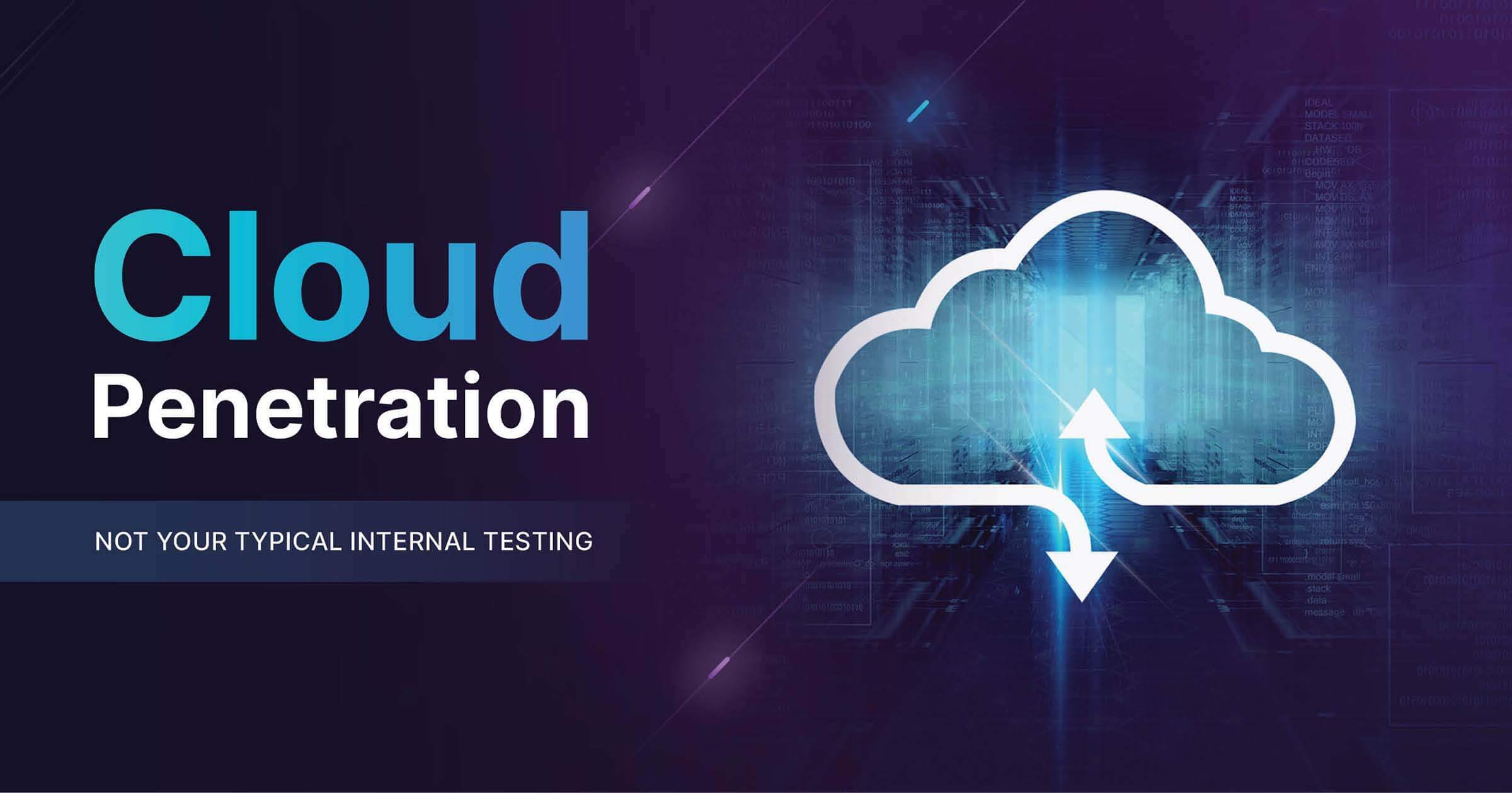 Dark purple background with white cloud outline on right side. Cloud is connected at bottom with arrows pointing up and down.