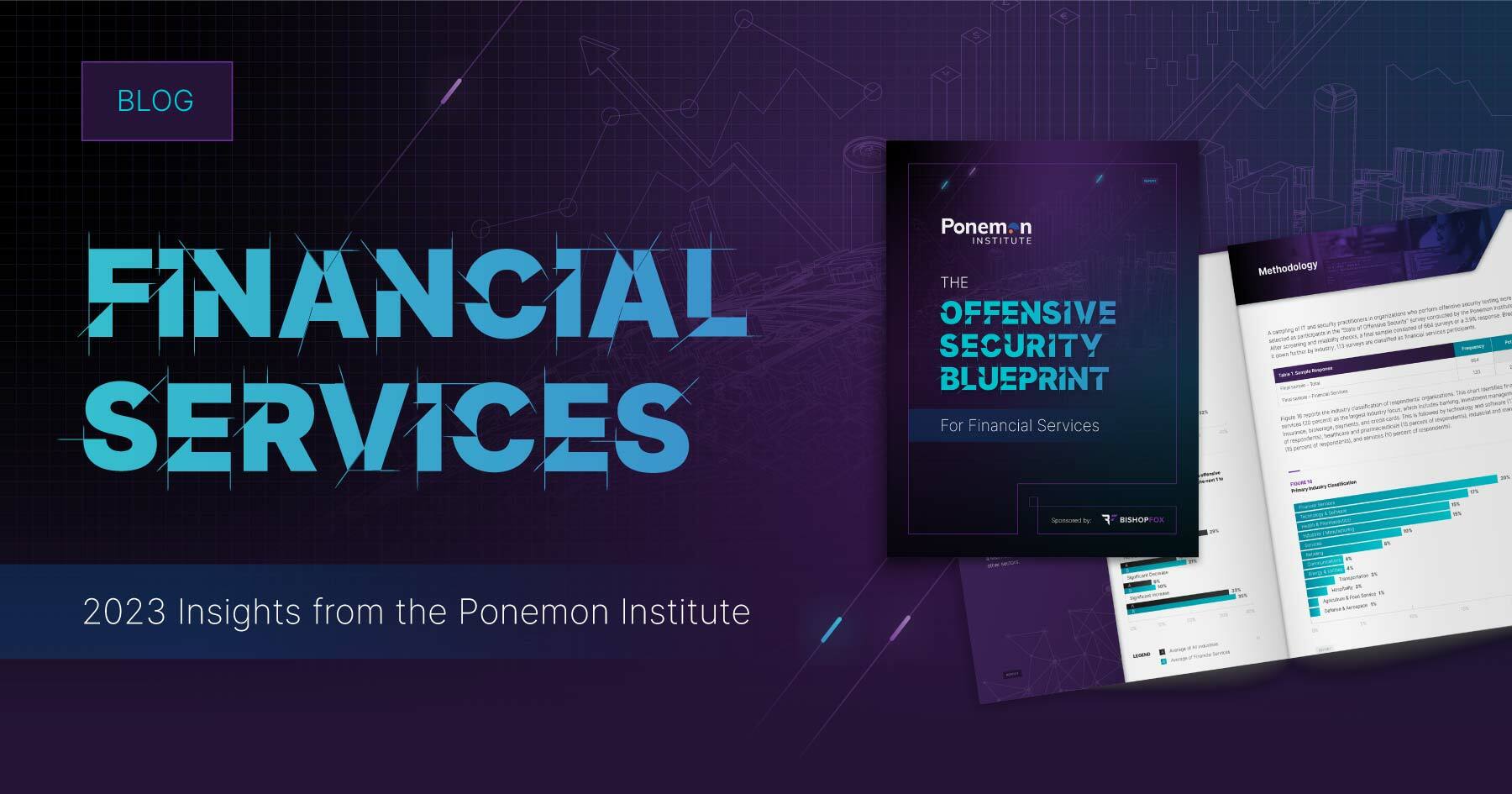 Dark purple background with teal letters and image of report with bar charts in teal.