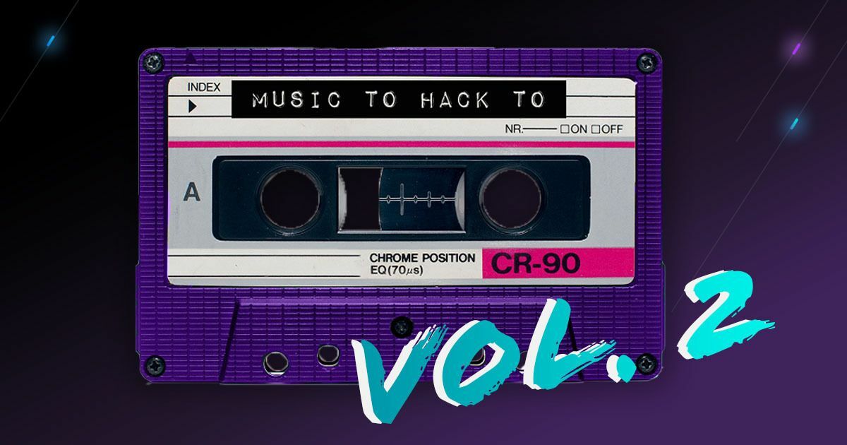 Purple cassette tape vol. 2 in teal