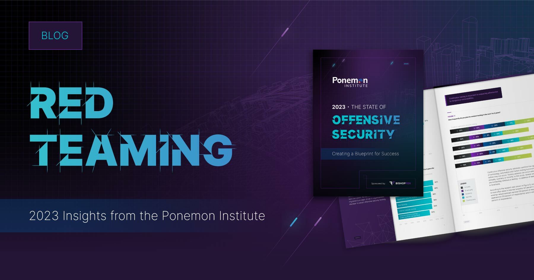 Dark purple background with blog title in teal letters on left side. Image of report on right side.