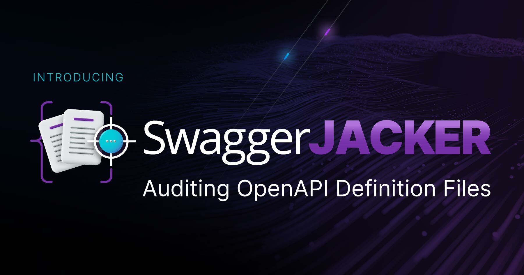Dark purple and black background with white and purple letters. Swagger Jacker logo on right side and is two white papers with blue and white round target.
