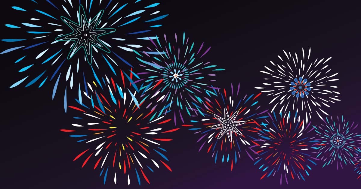 Multi-colored fireworks on black background