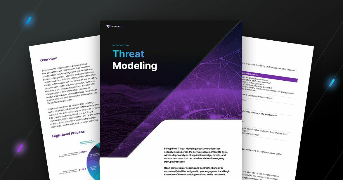 Preview of Bishop Fox Methodology Threat Modeling PDF with cover page and two sub-pages