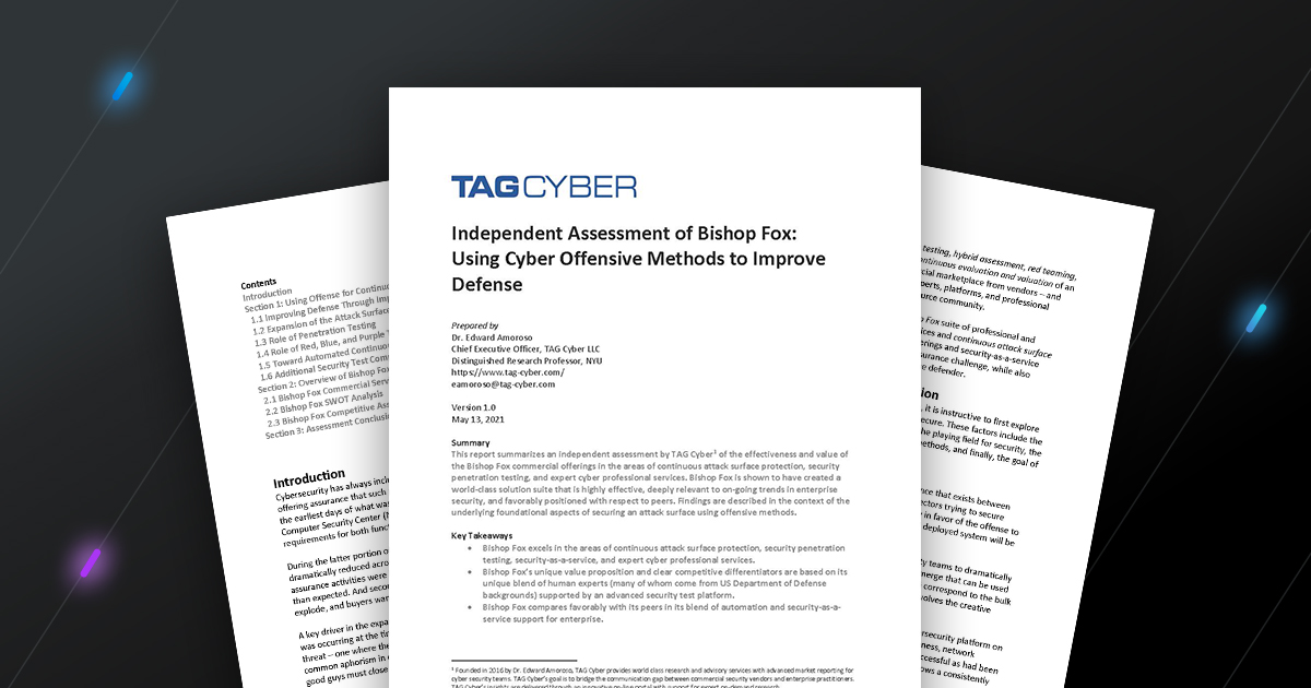 Tag Cyber Independent Assessment of Bishop Fox offensive security platform