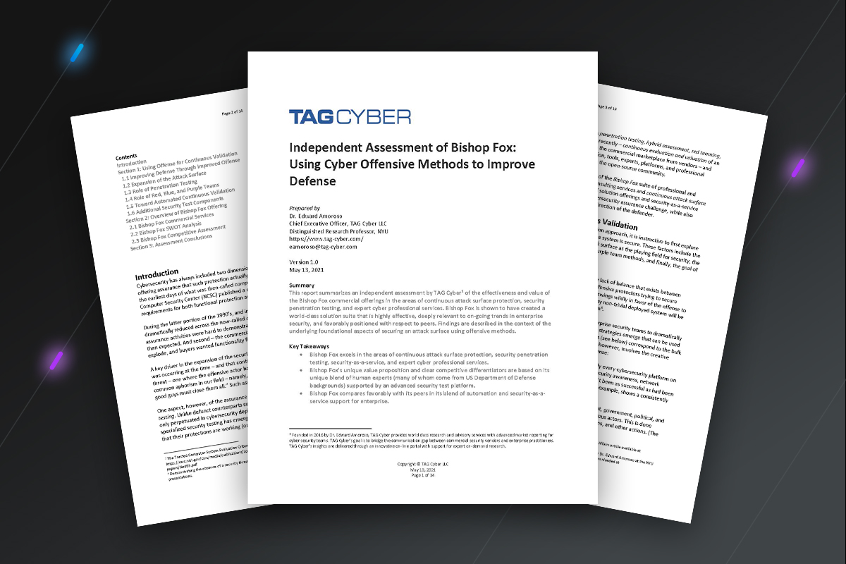 Preview of Tag Cyber Independent Assessment of Bishop Fox offensive security platform