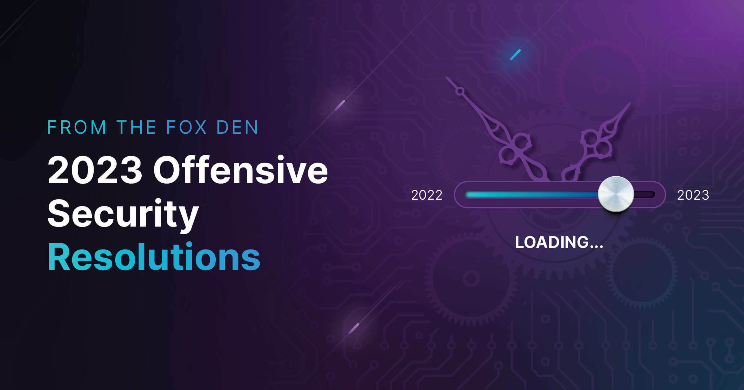 From the Fox Den 2023 Offensive Security Resolutions. Dark purple background with the loading symbol between 2022 and 2023.