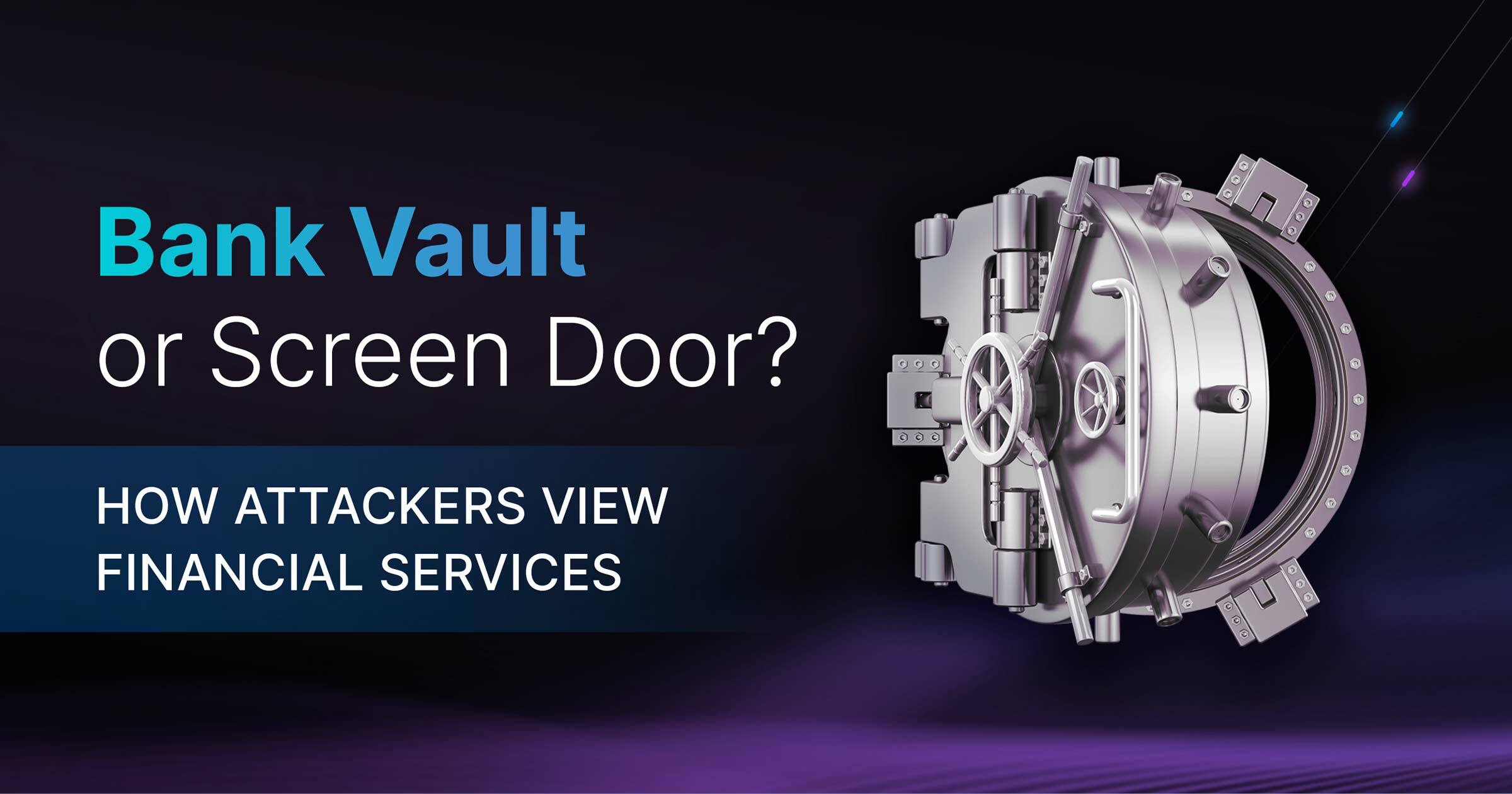 Dark purple and black background with silver vault door on right side.