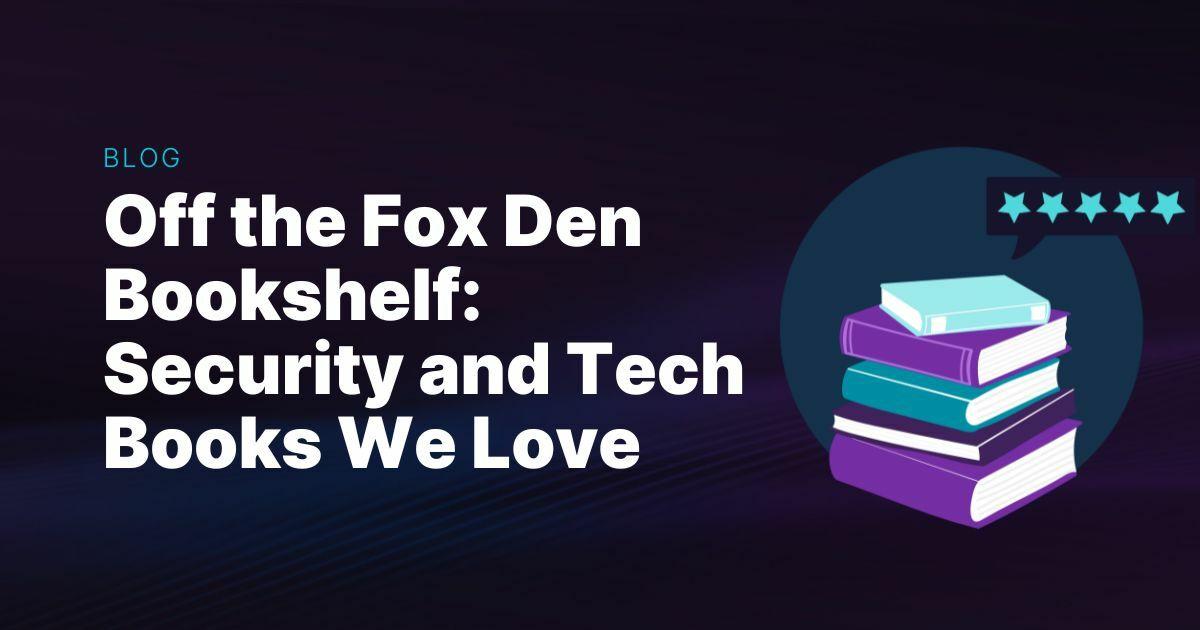 Title of blog "Security Book Recommendations" with a stack of animated books and five star ratings