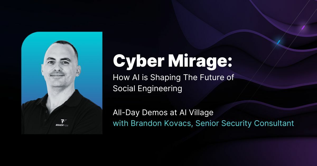 Headshot of Brandon Kovacs showcasing his talk Cyber Mirage at AI Village