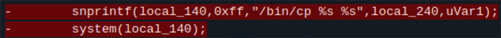 Call to system() with externally controlled contents was removed