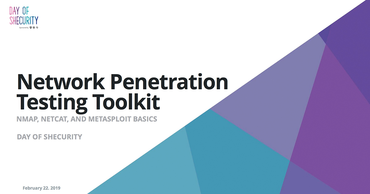 Cover slide network penetration testing toolkit nmap,netcat, and metasploit basics day of security