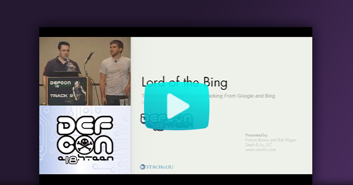 Watch our Def con 18 2010 lord of the bing search engine hacking video