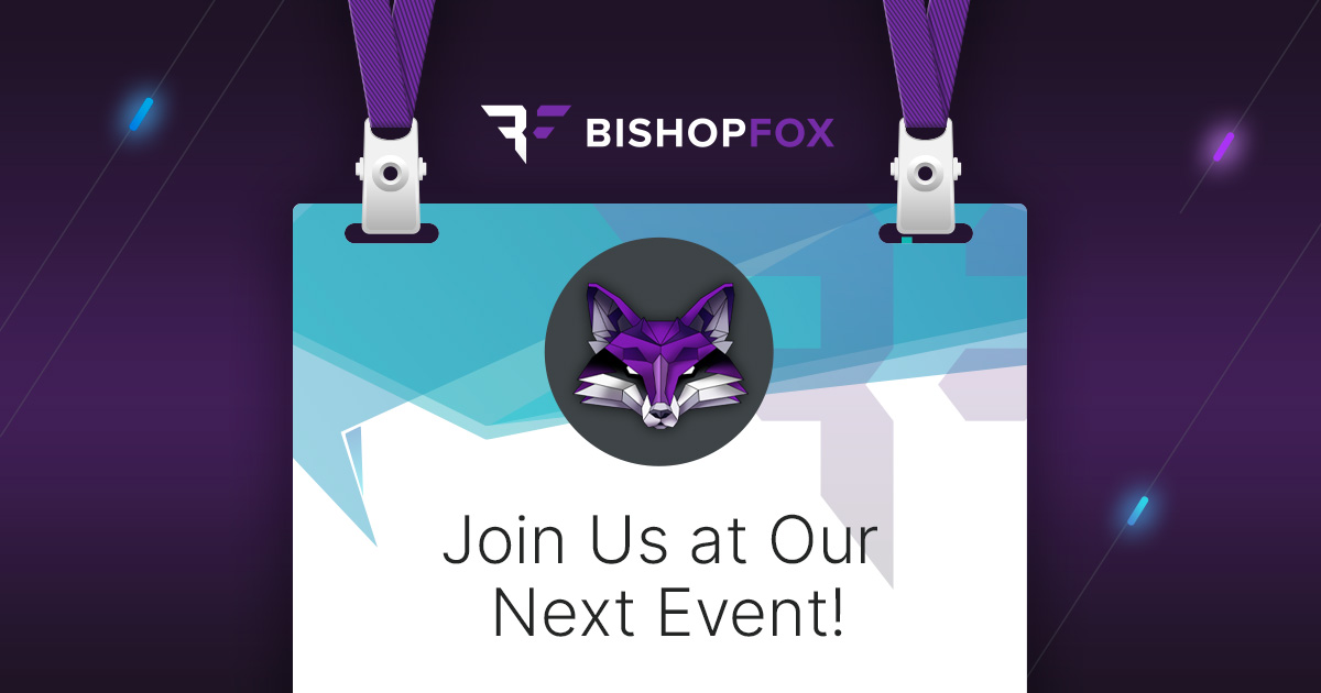Bishop Fox branded place card advertising to join the next event.