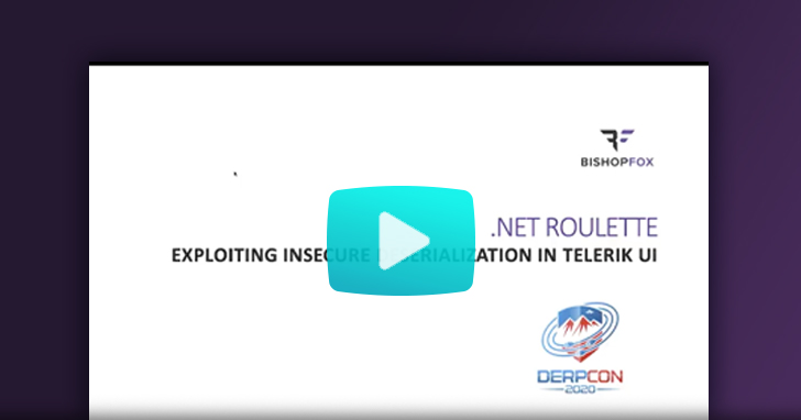 Watch our Derpcon 2020 net roulette exploiting insecure deserialization in telerik ui video
