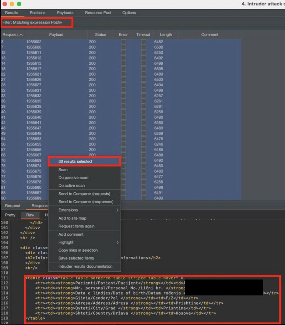 FIGURE 4 - Querying several test results by updating the sample number in the POST request