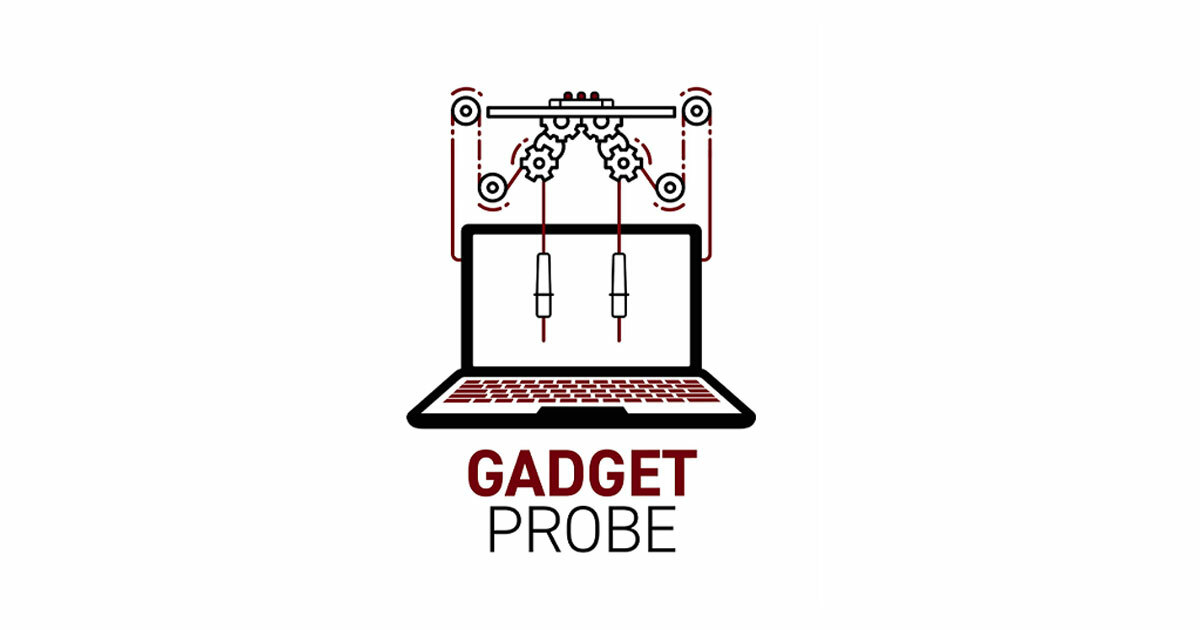 Illustration of laptop with two probes attached from gears above