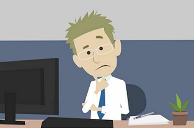 Illustration of man in tie at office desk
