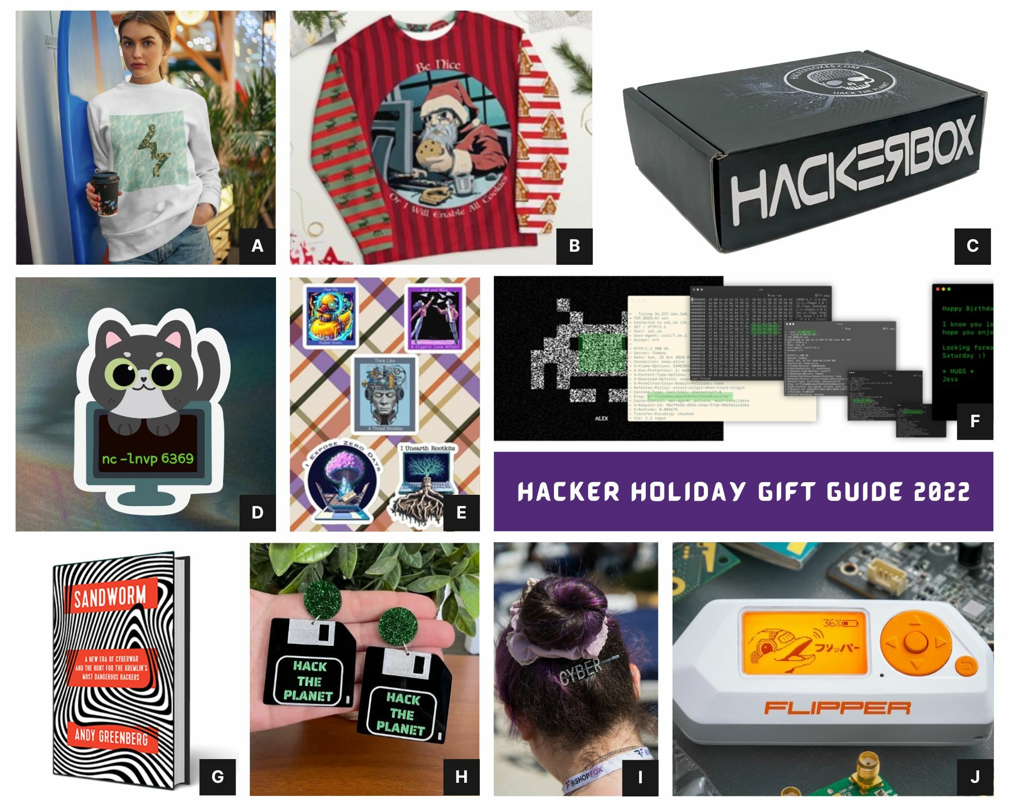 Bishop Fox Hacker Holiday Gift Guide including Hackerbox, Burp Suite and Flipper Zero.
