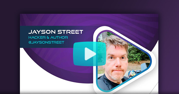 Video thumbnail featuring Jason Street headshot with video play button, hacker and author @jaysonstreet
