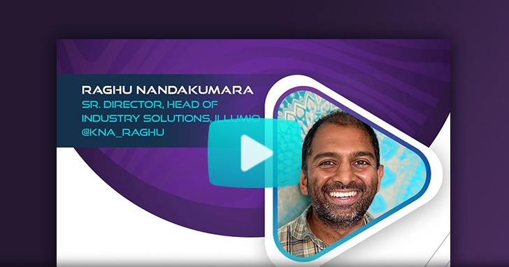 Raghu Nandakurama headshot on video thumbnail with overlay play button.