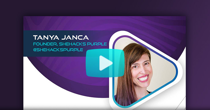 Video thumbnail with overlay play button featuring cybersecurity expert, Tanya Janca (AKA SheHacksPurple) headshot.