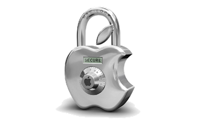 Silver padlock in the shape of apple logo