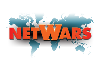 Illustration of the world map netwars typed across