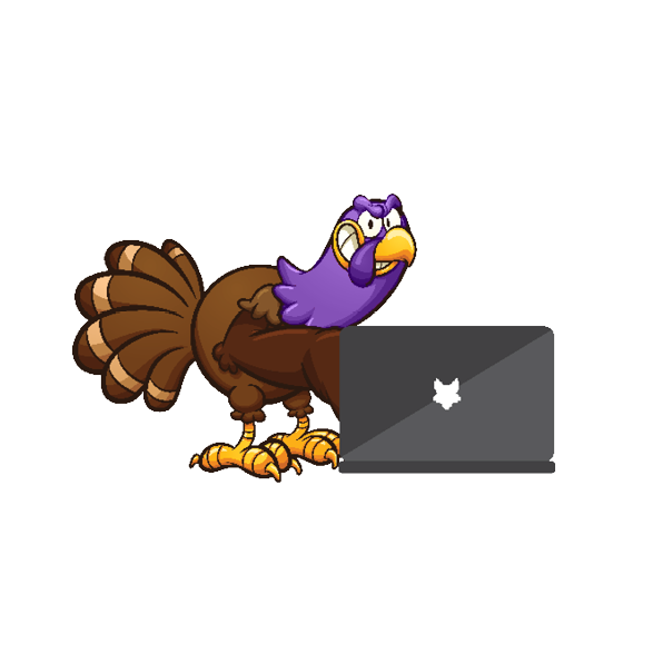 Illustration of turkey looking at a laptop