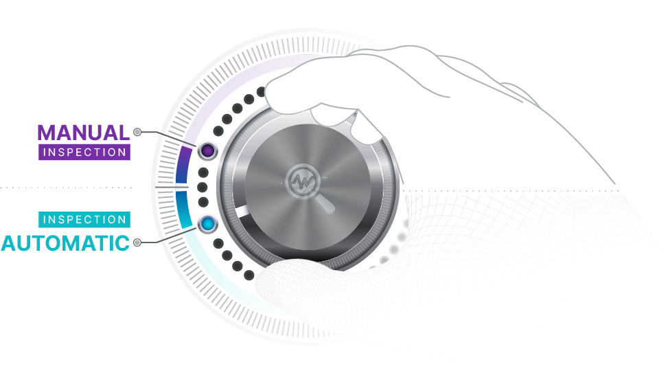 Hand turning a dial towards manual inspection of code versus automatic inspection.