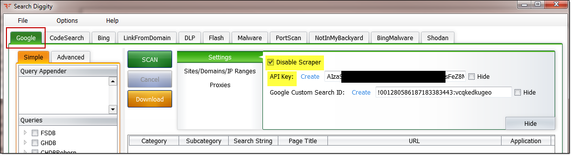 GoogleDiggity – API Key Entry Location 7.SearchDiggity-GoogleAPIkey