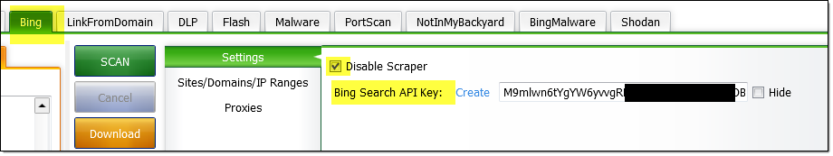 BingDiggity – API Key Entry Location 8.SearchDiggity-BingAPIkey