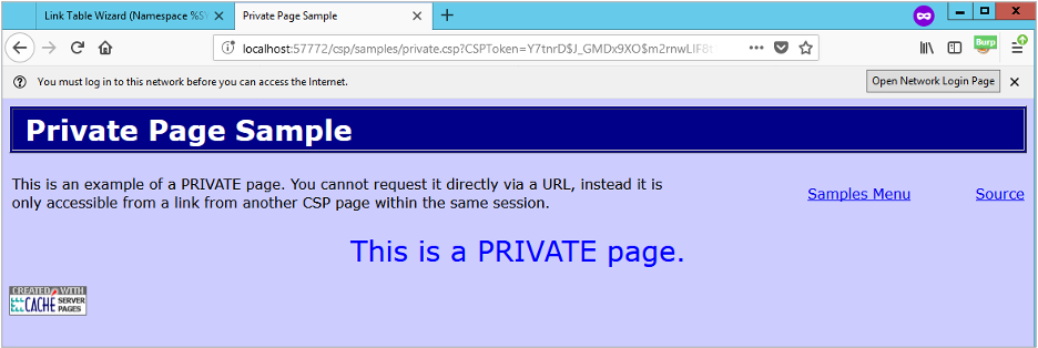 The CSPToken bypass the authorization controls and navigate to private.csp, as shown here.