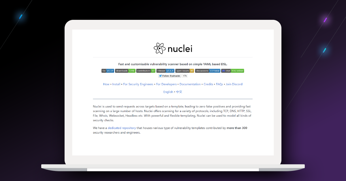 Nuclei tool template page displayed on white laptop