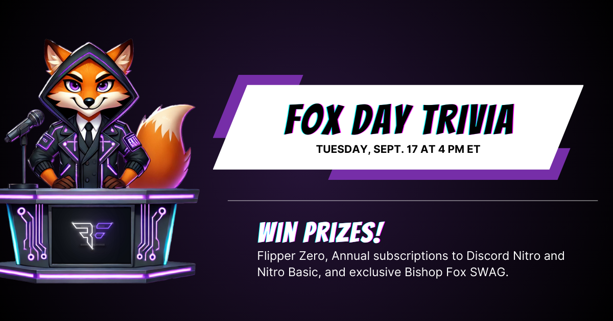 Hacker fox dressed as a trivia host at podium