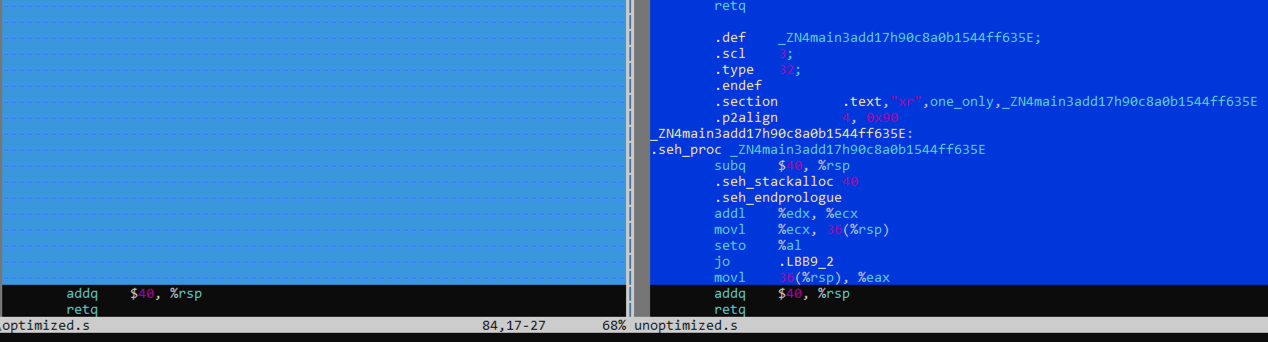 Optimized and Unoptimized ASM Comparison