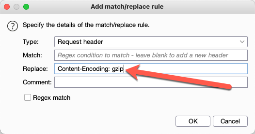 Example of adding a new header using Burp Suite Match and Replace rule