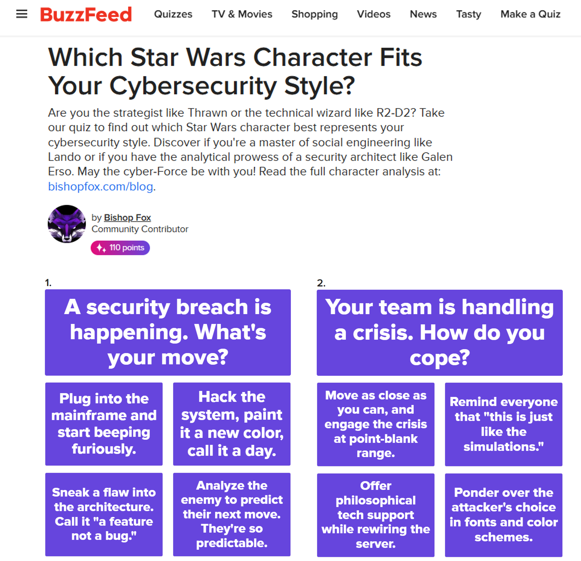 Buzzfeed Quiz - Star Wars Characters, Cybersecurity Style