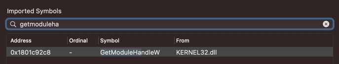View of the disassembler's import tables