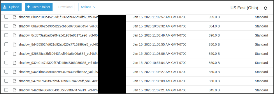Figure 1: A sample of the many thousands of /etc/shadow files found in exposed EBS snapshots